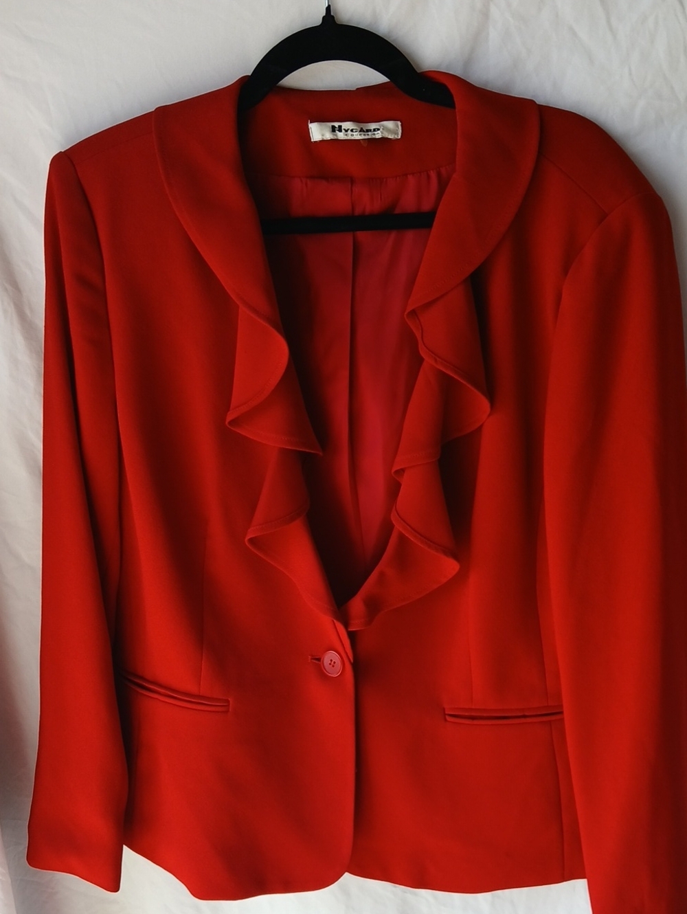 NYGARD Red Ruffle-Front Women's Blazer! Fun For Christmas!